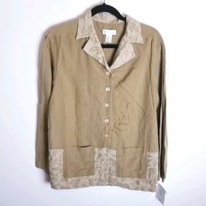 Wildroot linen silk long sleeve button shirt tan